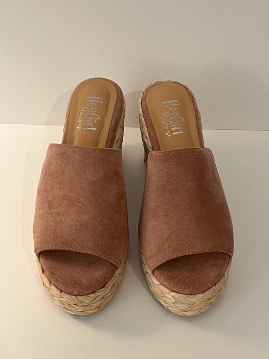 Corkys Shoes - Hey Girl by Corkys Slip On Jute Braided Platform Faux Suede Sandals Size 9 NWOB